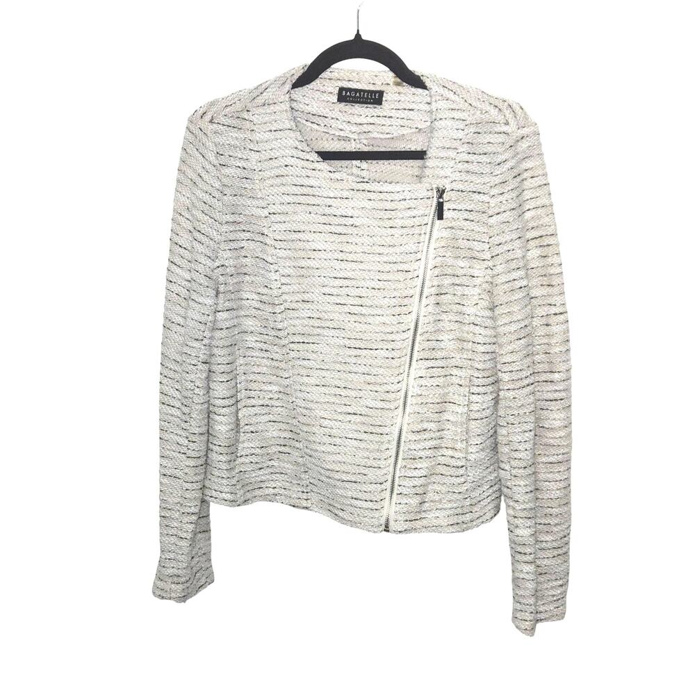 Bagatelle Sz Medium Textured Tweed Asymmetric Moto Blazer Jacket